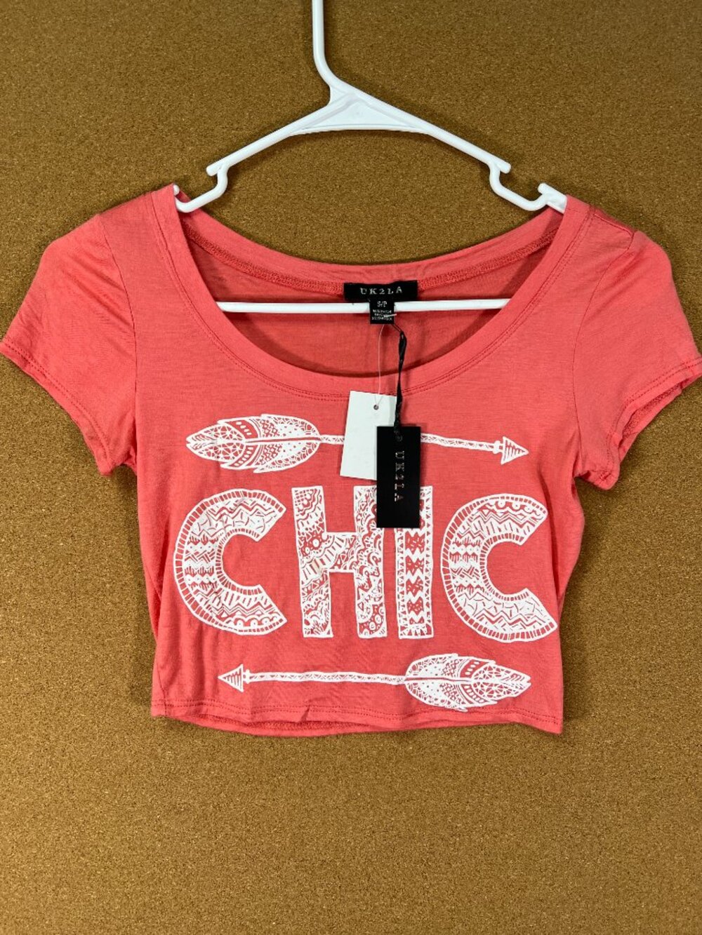 UK2LA Women Crop Top Shirt Small Graphic Tee Short Sleeve CHIC NWT